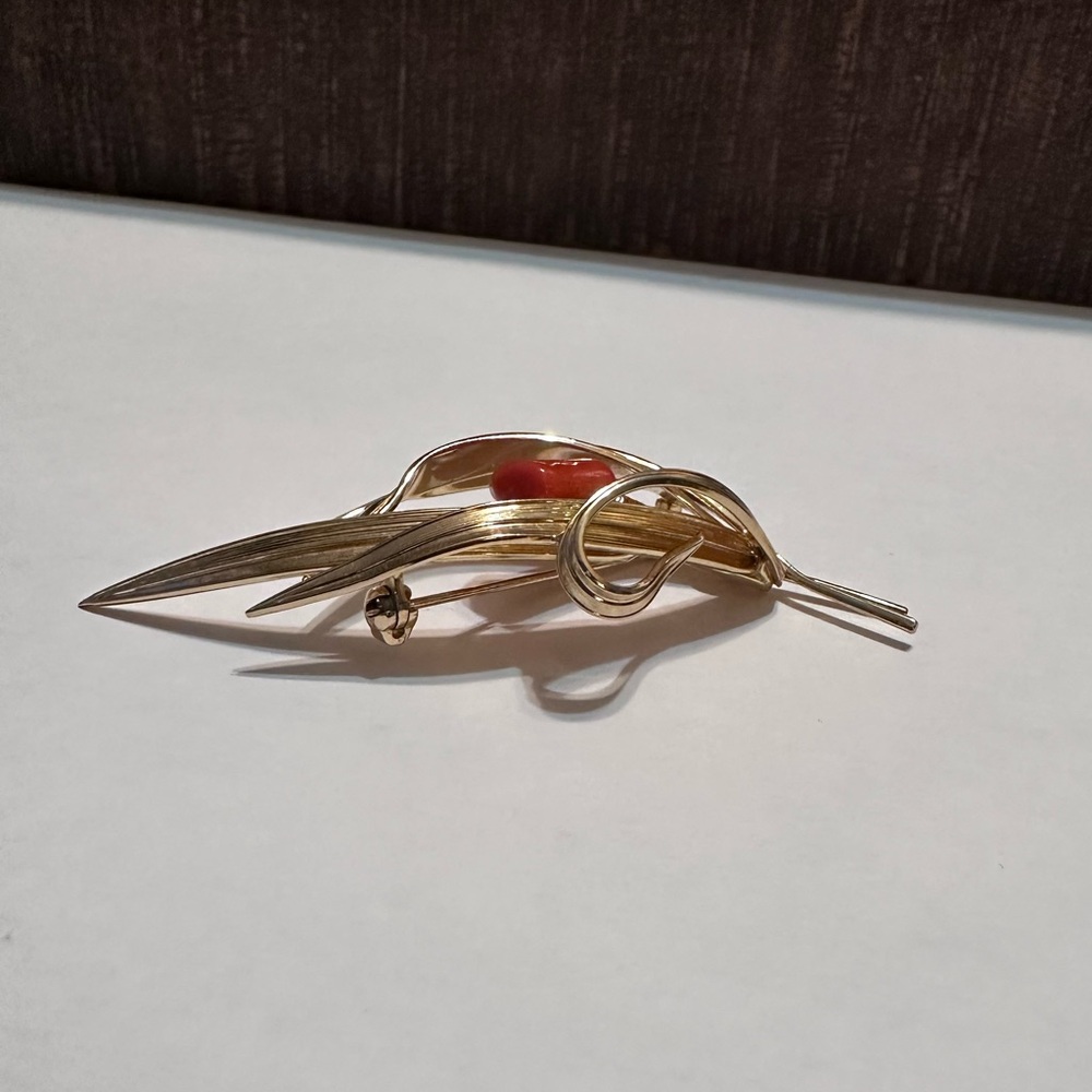 VTG Grosse Dior 1968 Gold tone Signed Red Coral Filigree Brooch Germany - Picture 10 of 13